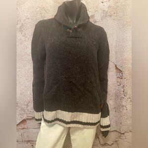 ROOTS Grey Wool Retro Cabin Sweater with Patch Elbows